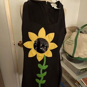 70’s Mod Stretch Black Dress with Flower on